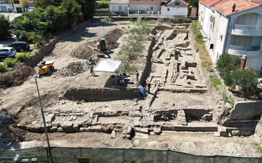 An aerial view of the ancient Greek rampart found in Stobreč, Croatia.